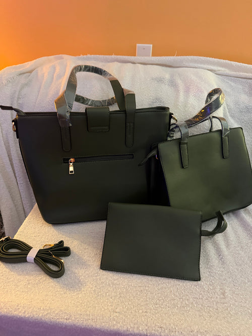 3-Piece Handbag Set in Olive Green